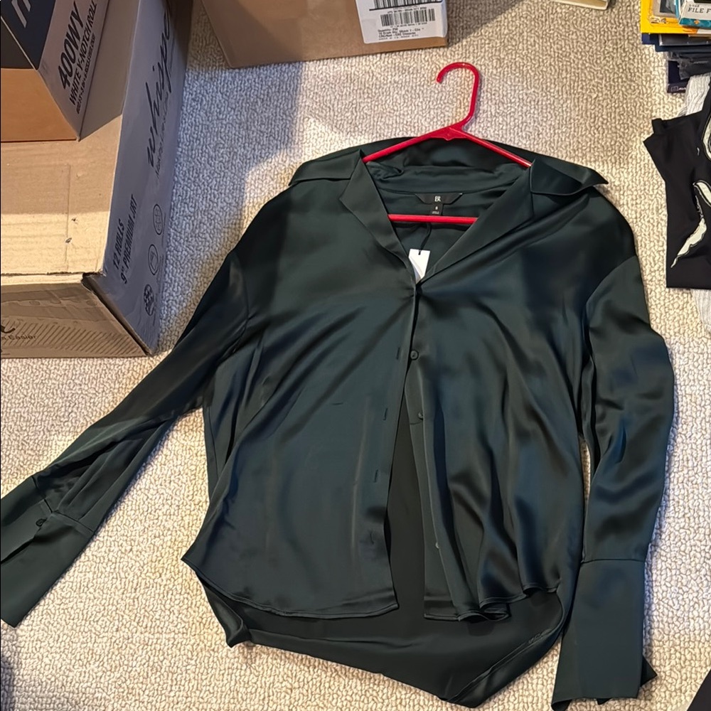Zara Dark Green Satin Blouse